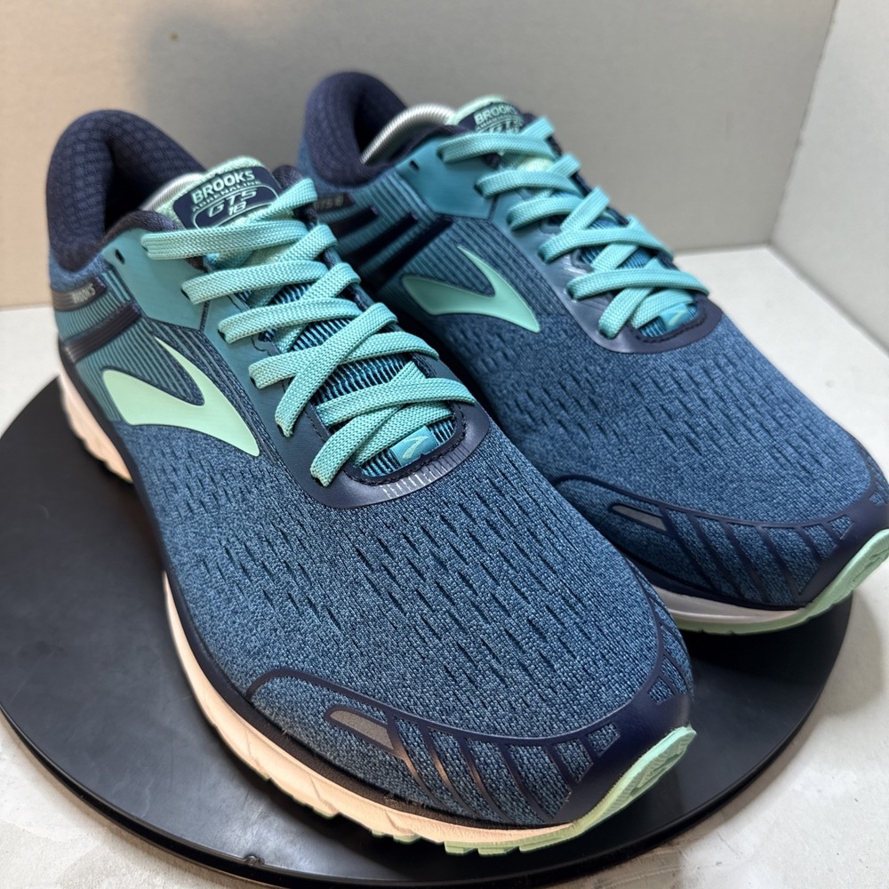 Brooks Adrenaline GTS 18 Men's Size 13 2E Wide Teal Navy White Running Shoes.